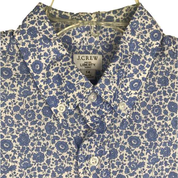 J.Crew Liberty Fabric Button Down Shirt Short Sleeve Blue White Floral Girls 14 - Picture 3 of 8